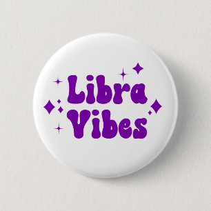 Libra Vibes Zodiac Astrology Purple Stars Button