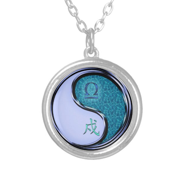 Libra & Water Dog Silver Plated Necklace (Front)