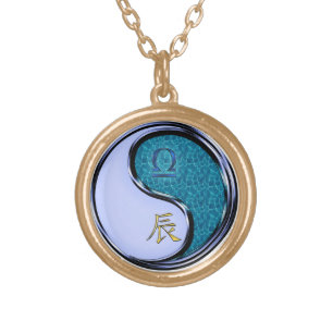Libra & Water Dragon Gold Plated Necklace
