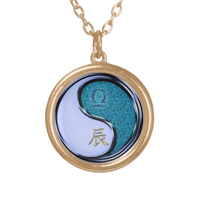 Libra & Water Dragon Gold Plated Necklace (Front)
