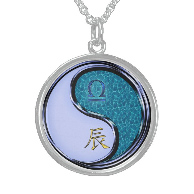 Libra & Water Dragon Sterling Silver Necklace (Front)