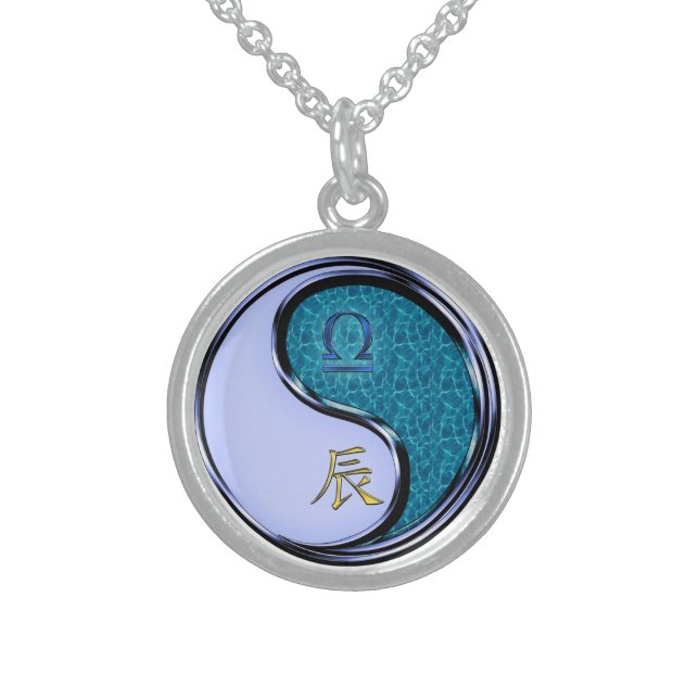 Libra & Water Dragon Sterling Silver Necklace (Front)