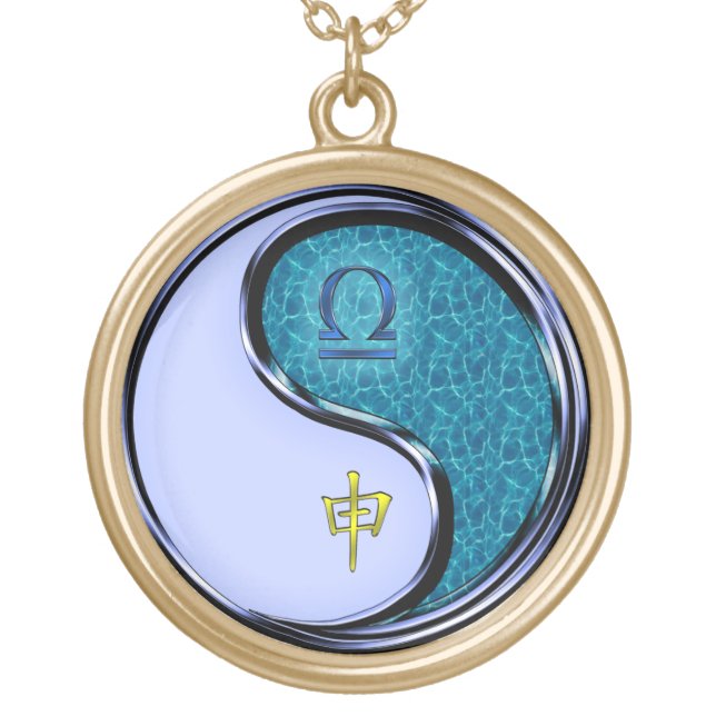 Libra & Water Monkey Gold Plated Necklace (Front)