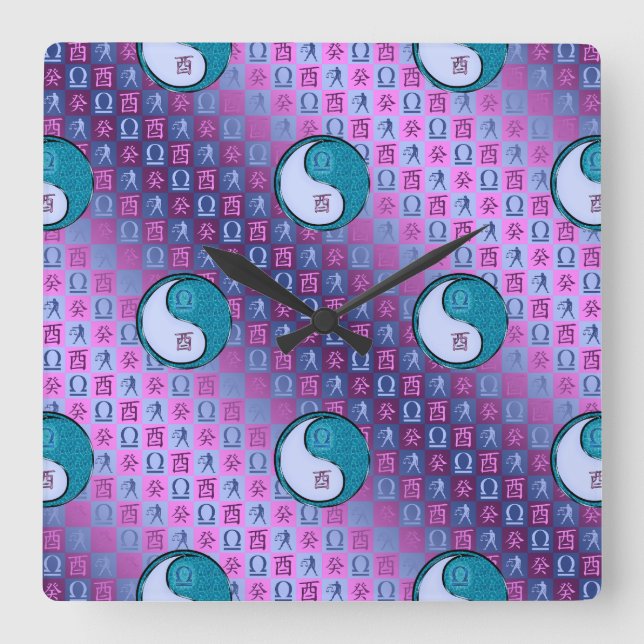 Libra & Water Rooster Square Wall Clock (Front)