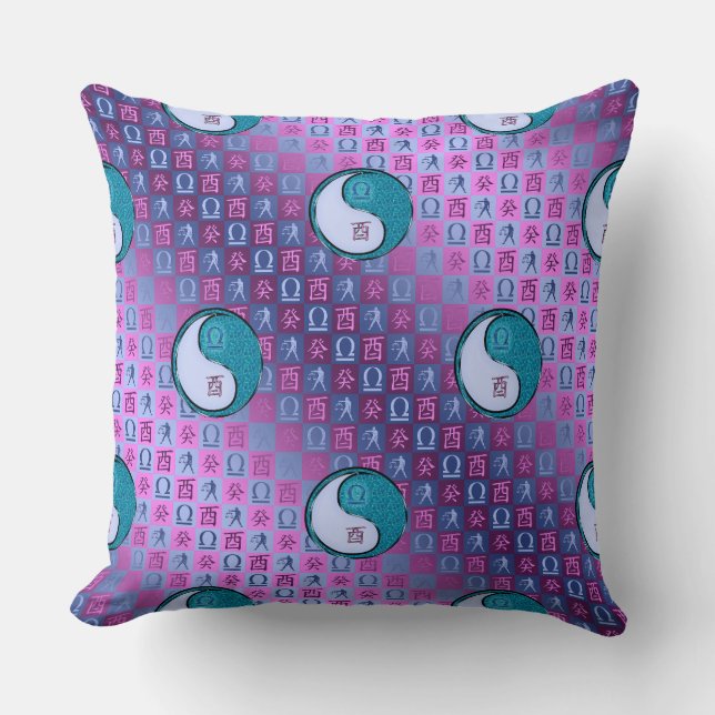 Libra & Water Rooster Throw Pillow (Front)