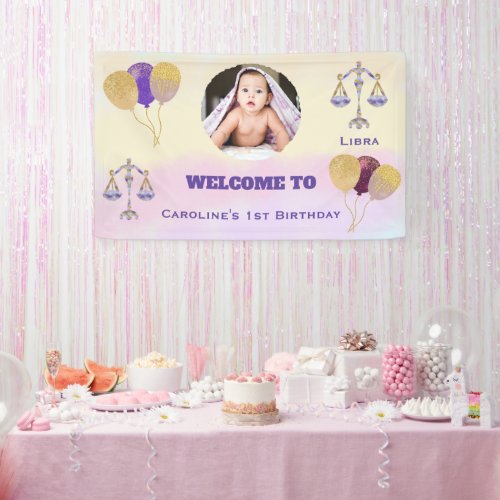 Libra Watercolor 1st Birthday | Balloons & 1 Photo