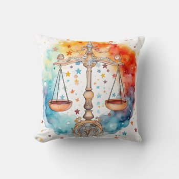 Libra Watercolor Zodiac Sign Throw Pillow by HappyThoughtsShop at Zazzle