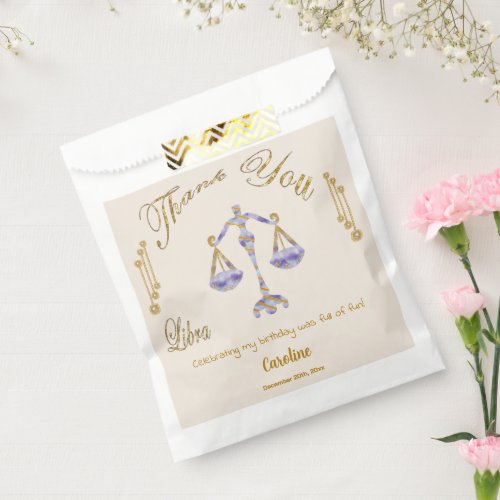 Libra with Glitter Gold  Pearls Thank You Favor Bag