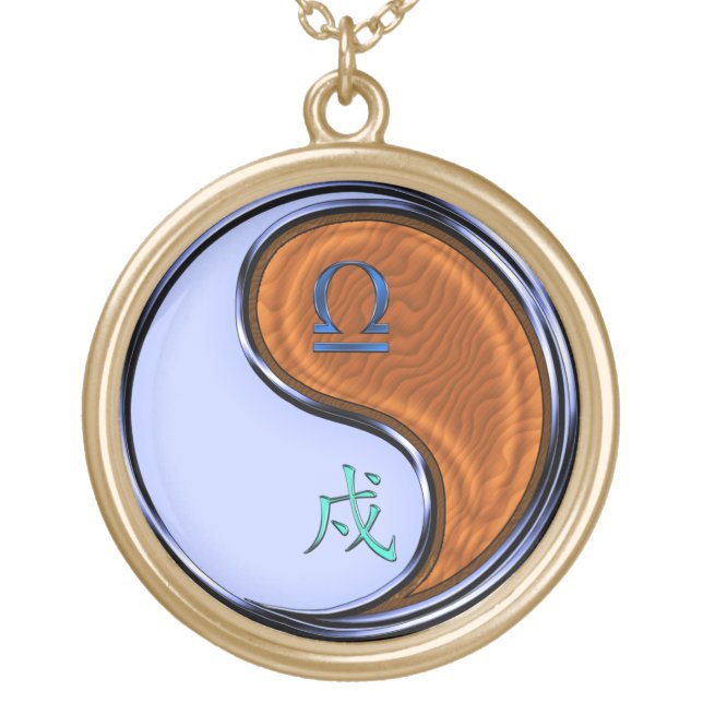 Libra & Wood Dog Gold Plated Necklace (Front)