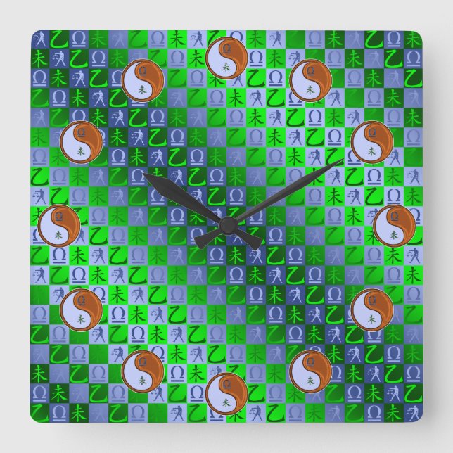 Libra & Wood Goat Square Wall Clock (Front)