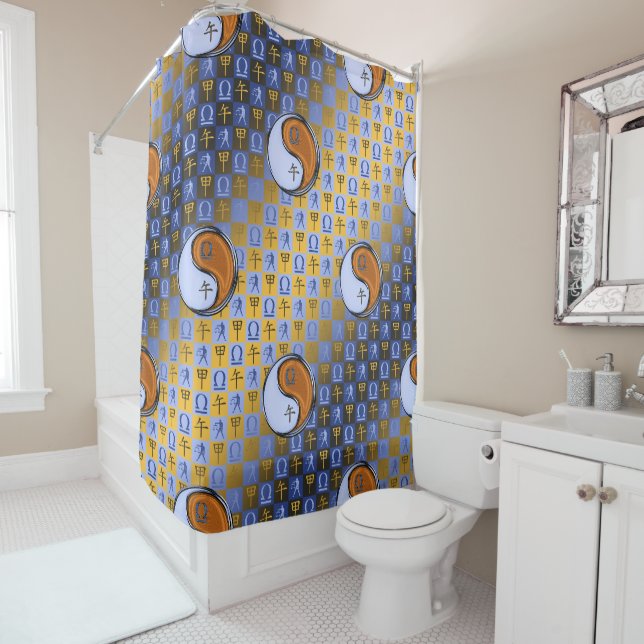 Libra & Wood Horse Shower Curtain (In Situ)