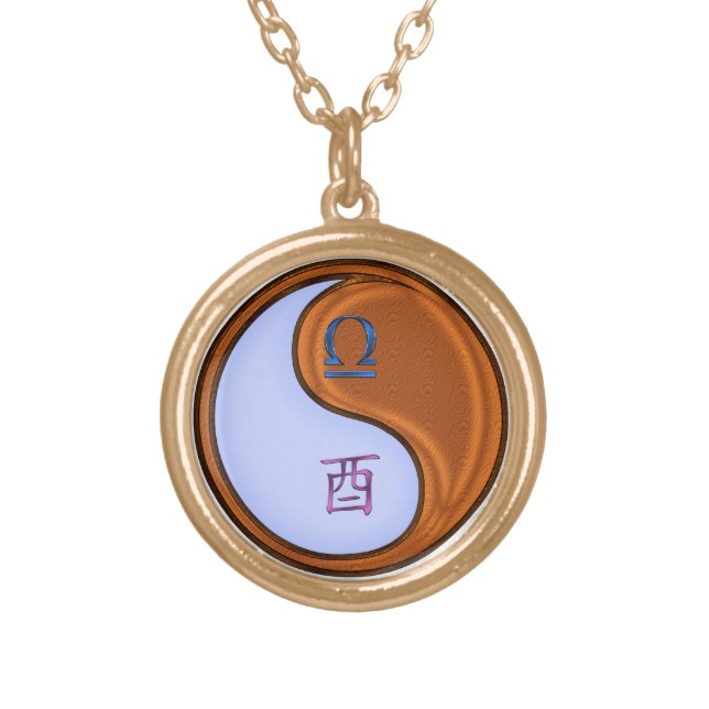 Libra & Wood Rooster Gold Plated Necklace (Front)