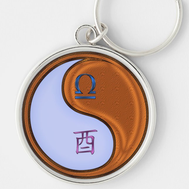 Libra & Wood Rooster Keychain (Front)