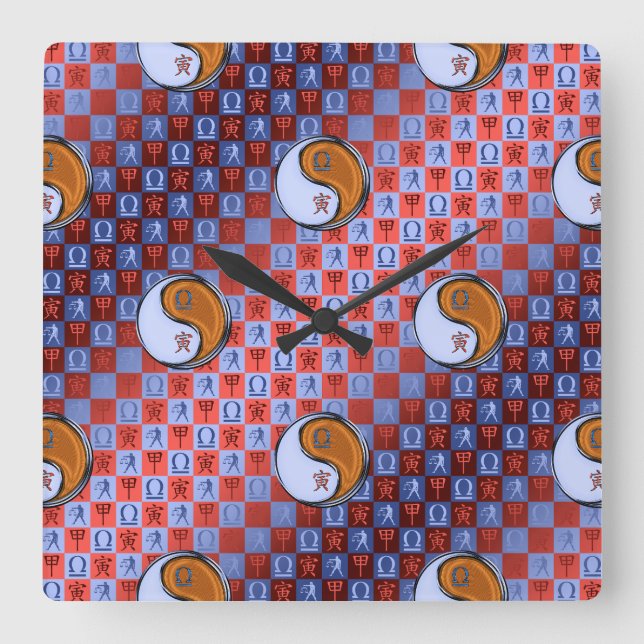 Libra & Wood Tiger Square Wall Clock (Front)