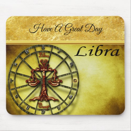Libra Zodiac Astrology gold foil texture design Mouse Pad