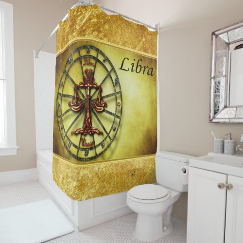 Libra Zodiac Astrology gold foil texture design Shower Curtain