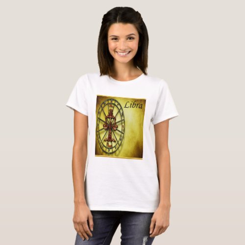 Libra Zodiac Astrology gold foil texture design T_Shirt