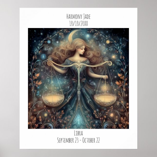 Libra Zodiac Astrology Name & Birthday Poster (Front)