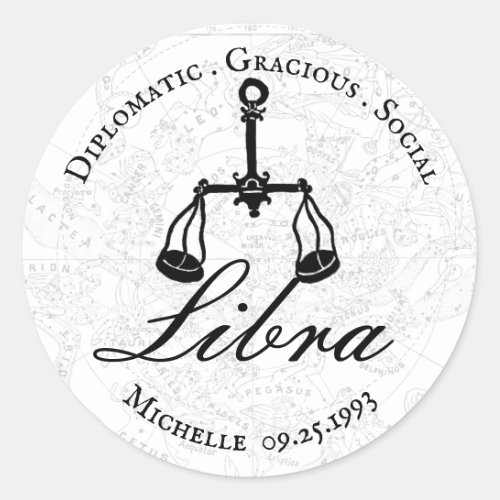 Libra Zodiac Astrology Personality White Custom Classic Round Sticker