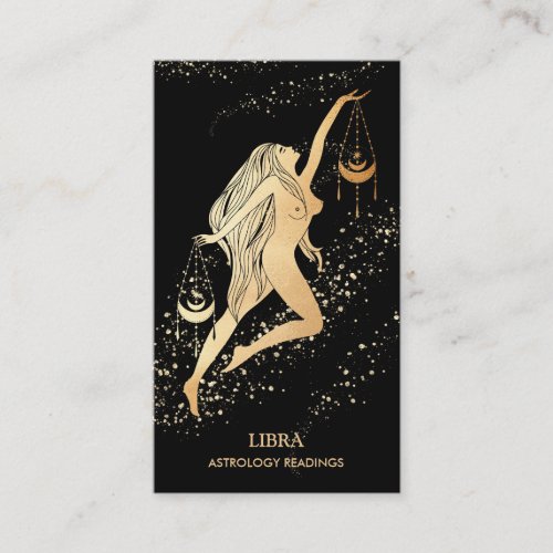  LIBRA Zodiac Astrology Reading Gold  Black Business Card