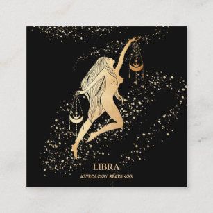 *~* LIBRA Zodiac Astrology Readings Gold &  Black Square Business Card