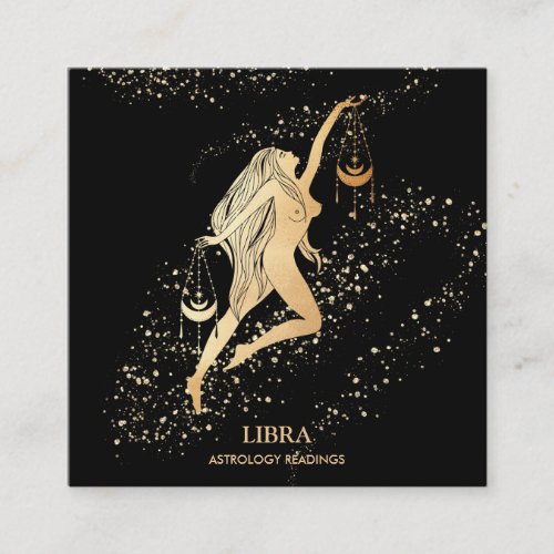 LIBRA Zodiac Astrology Readings Gold   Black Square Business Card