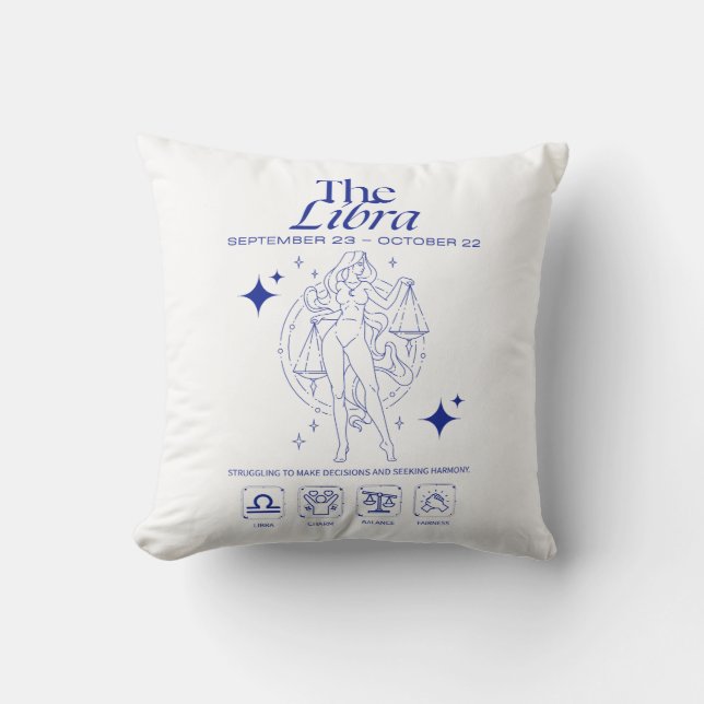 Libra Zodiac Balance Astrology Line Art Throw Pillow (Front)