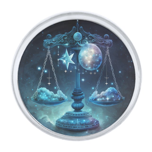 Libra Zodiac Birth Sign Astrology Silver Finish Lapel Pin (Front)