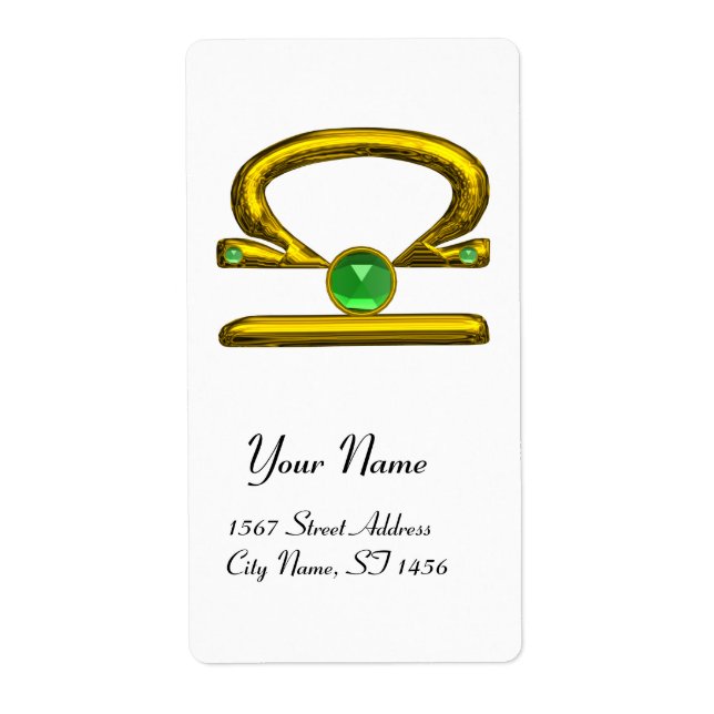 LIBRA ZODIAC BIRTHDAY Green Emerald Gold Label (Front)