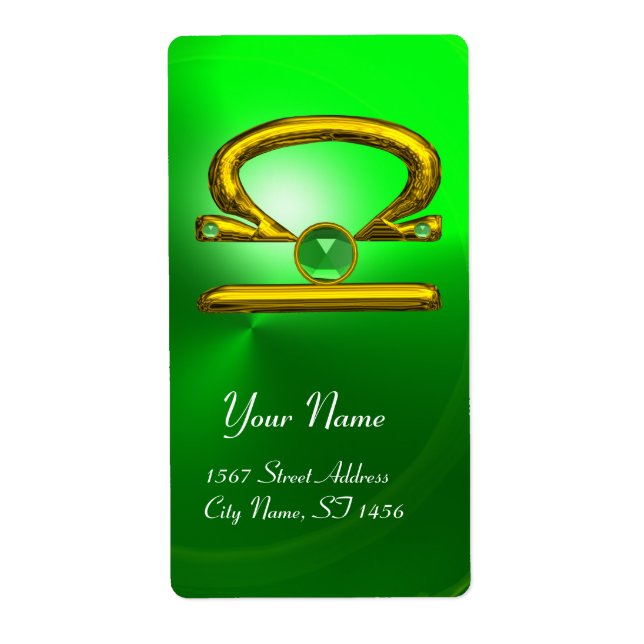 LIBRA ZODIAC BIRTHDAY Green Emerald Gold Label (Front)