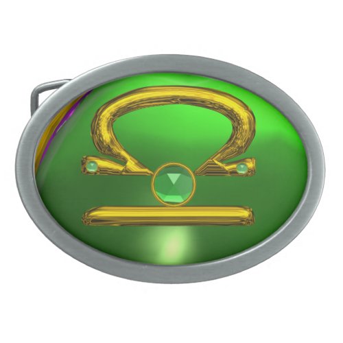 LIBRA ZODIAC BIRTHDAY JEWEL EmeraldGold Oval Belt Buckle