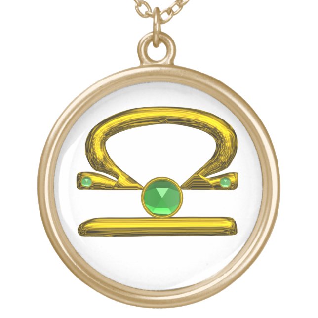 LIBRA ZODIAC BIRTHDAY JEWEL GREEN EMERALD Gold Gold Plated Necklace (Front)