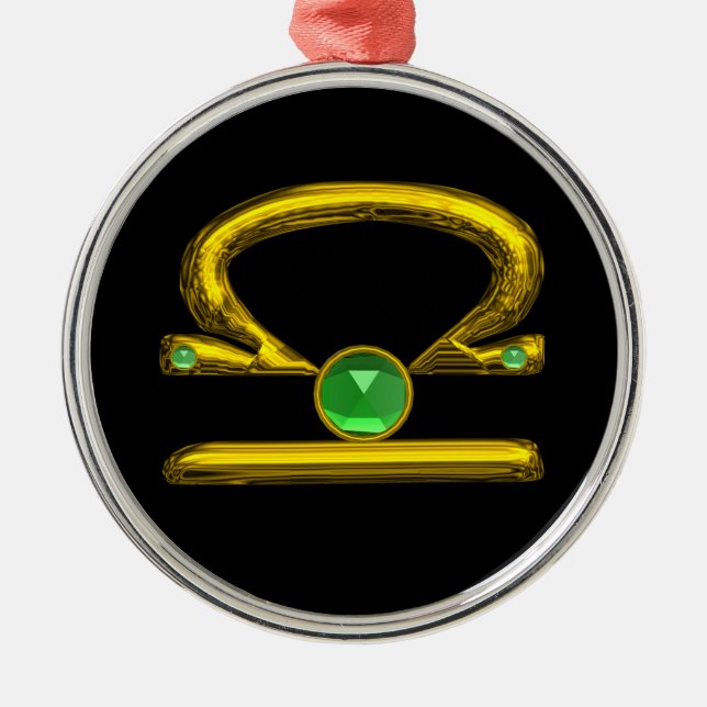 LIBRA ZODIAC BIRTHDAY JEWEL GREEN EMERALD Gold Metal Ornament (Front)