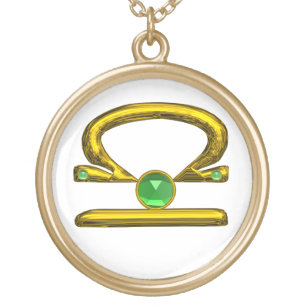 LIBRA ZODIAC BIRTHDAY JEWEL GREEN EMERALD Gold Plated Necklace