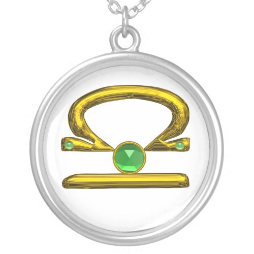 LIBRA ZODIAC BIRTHDAY JEWEL GREEN EMERALD Gold Silver Plated Necklace