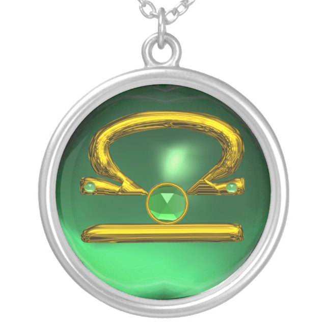 LIBRA ZODIAC BIRTHDAY JEWEL GREEN EMERALD Gold Silver Plated Necklace (Front)
