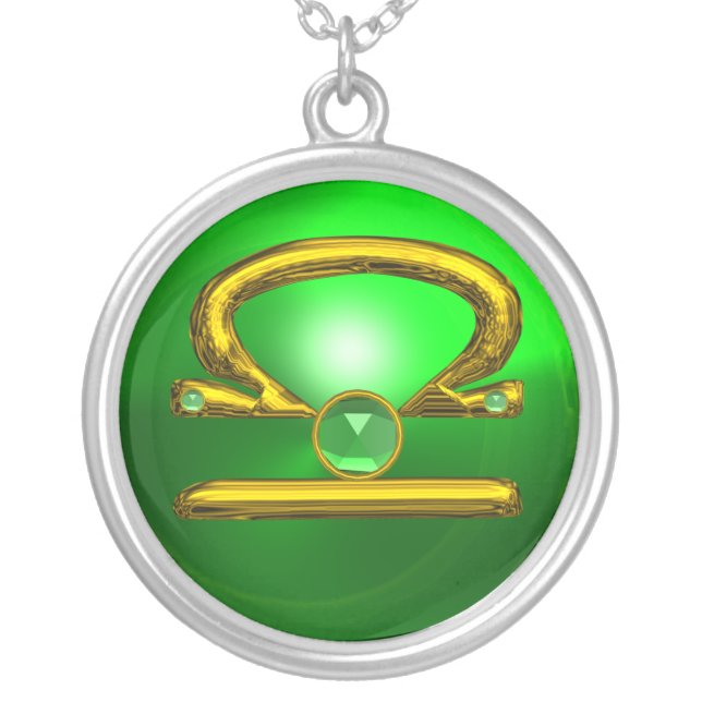 LIBRA ZODIAC BIRTHDAY JEWEL GREEN EMERALD Gold Silver Plated Necklace (Front)
