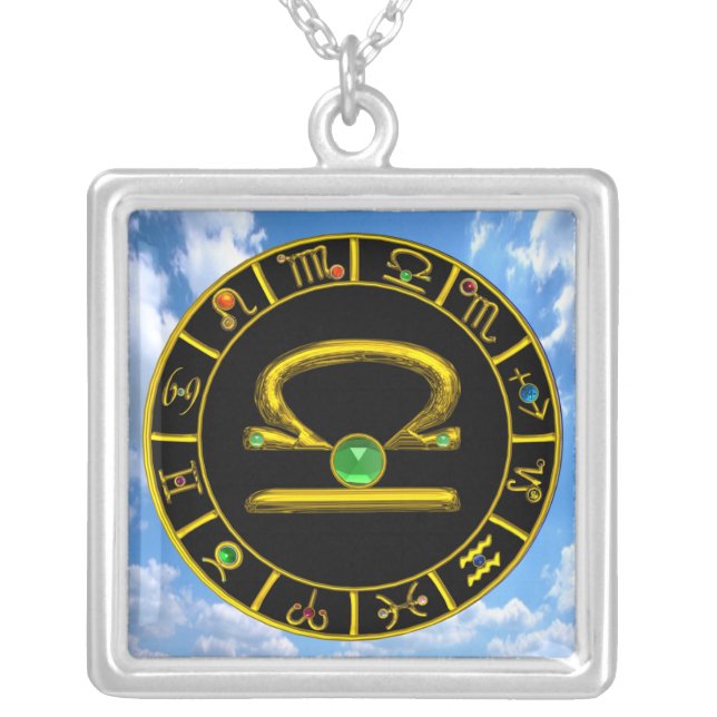 LIBRA ZODIAC BIRTHDAY JEWEL GREEN EMERALD Gold Silver Plated Necklace (Front)