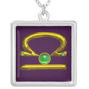 LIBRA ZODIAC BIRTHDAY JEWEL GREEN EMERALD Gold Silver Plated Necklace