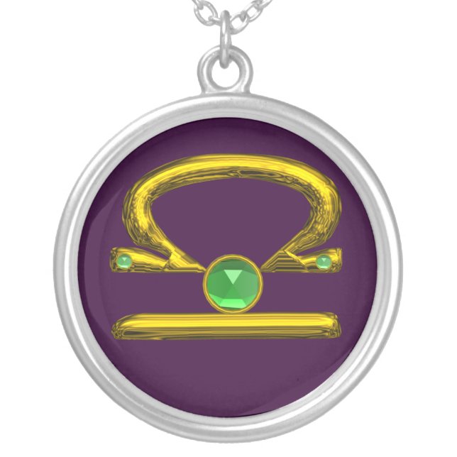 LIBRA ZODIAC BIRTHDAY JEWEL GREEN EMERALD Gold Silver Plated Necklace (Front)
