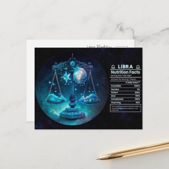 Libra Zodiac Birthday Postcard (Front/Back In Situ)