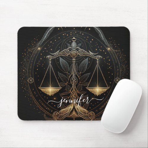 Libra zodiac black and gold mouse pad