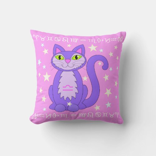 Libra Zodiac Cat Stars Horoscope Sign Pink Pillow