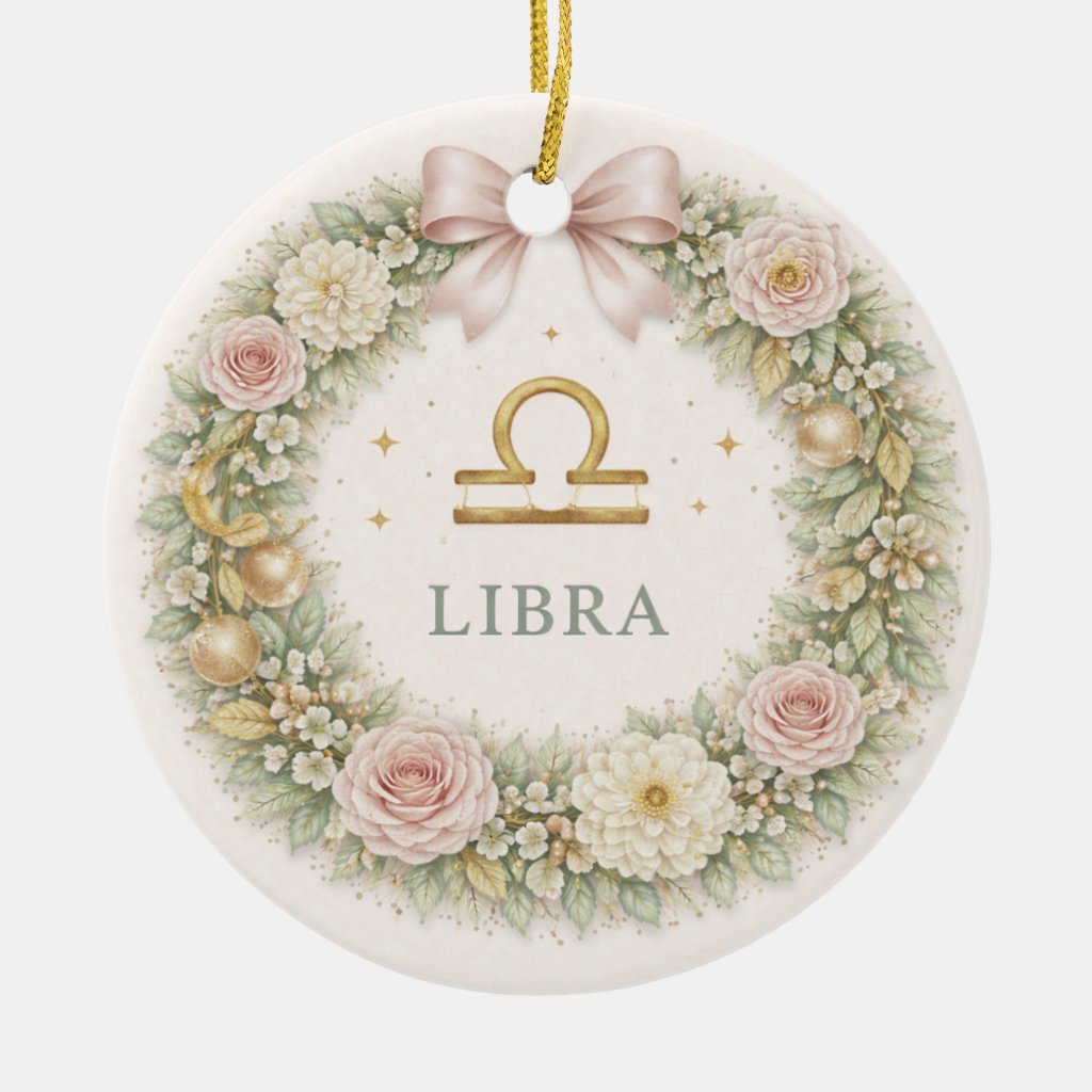 Libra Zodiac Christmas Ornament with Blush Florals
