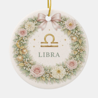 Libra Zodiac Christmas Ornament – Blush Floral Wre
