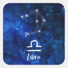 Libra Zodiac Constellation Blue Galaxy Celestial Square Sticker at Zazzle