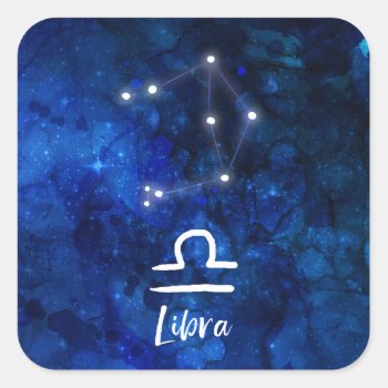Libra Zodiac Constellation Blue Galaxy Celestial Square Sticker by GraphicBrat at Zazzle