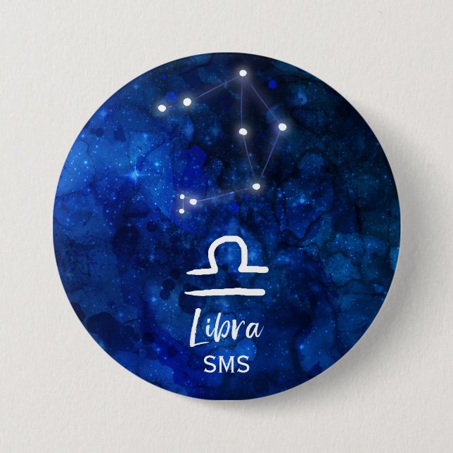 Libra Zodiac Constellation Blue Galaxy Monogram Button (Front)