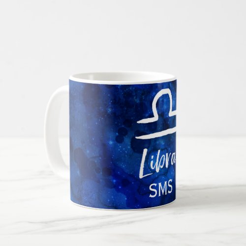 Libra Zodiac Constellation Blue Galaxy Monogram Coffee Mug