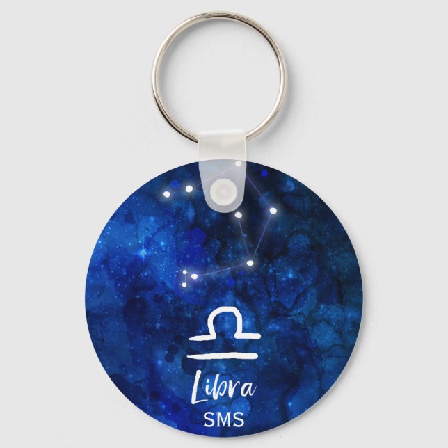 Libra Zodiac Constellation Blue Galaxy Monogram Keychain (Front)